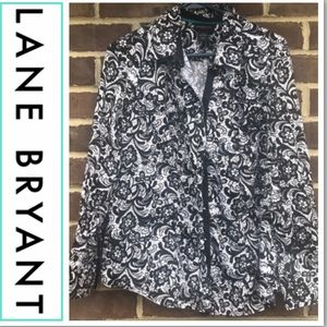 Lane bryant black white paisley print button down
